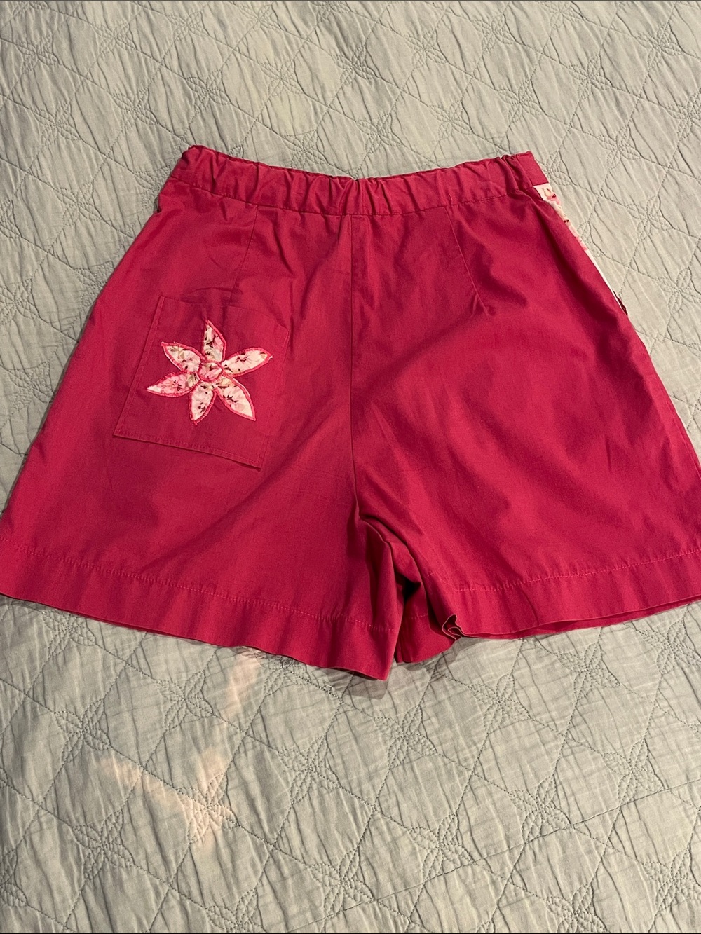 Vintage High-Waisted Pink Pleated Shorts w/ Flower patch